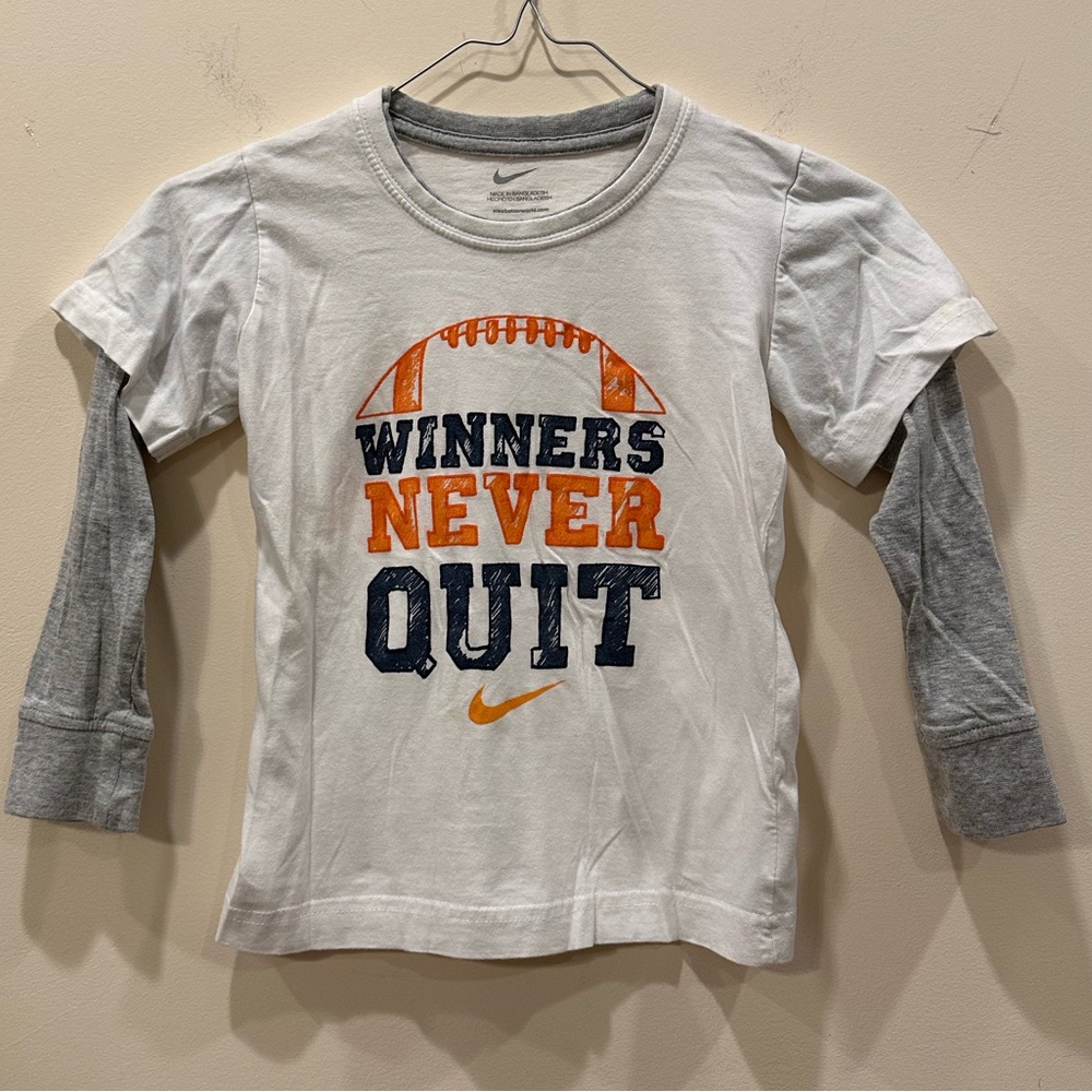 Nike White and Gray Long Sleeve Tee for Kids